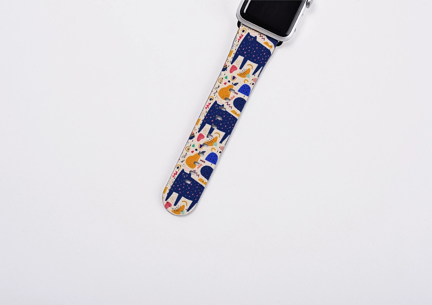 Outdoor Utility Gear Leather Design Blue Cat Apple Watch Strap