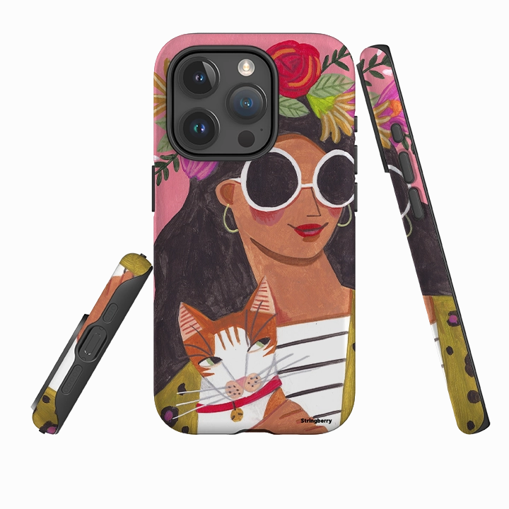 Stylish Grip Texture iPhone Tough Case - Woman & Cat By Caroline Bonne Muller