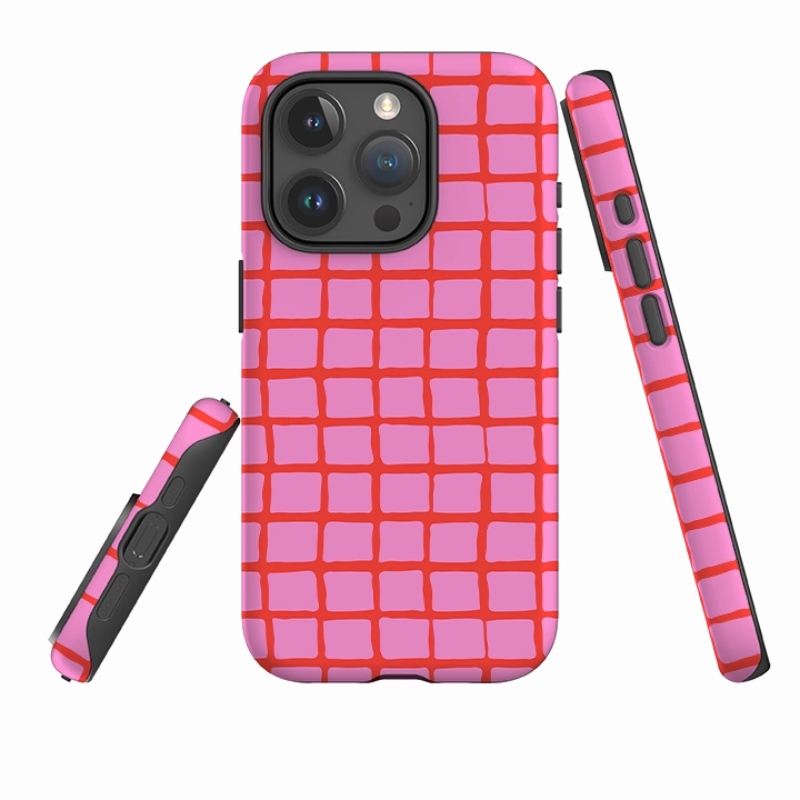 iPhone Tough Case - Pink Tiles Trendy Detailing Matte Feel