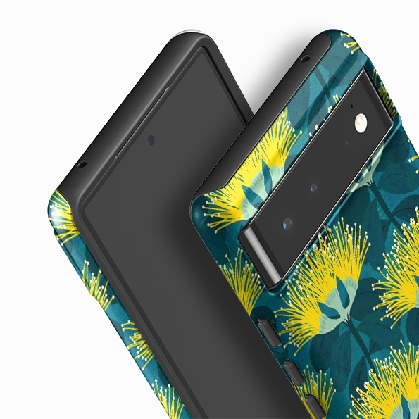 Rugged Texture Hybrid Pattern Google Tough Case -  Pohutukawa Yellow And Blue By Katherine Quinn