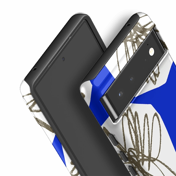 Soft Finish Texture Google Tough Case -  Blue Collage Flower By Kitty Joseph