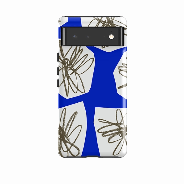 Slim Profiled Smooth Texture Pattern Google Tough Case -  Blue Collage Flower By Kitty Joseph