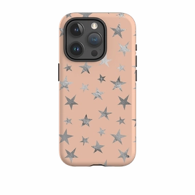 iPhone Tough Case - Pale and Silver Stars Non Slip Surface Color Pattern