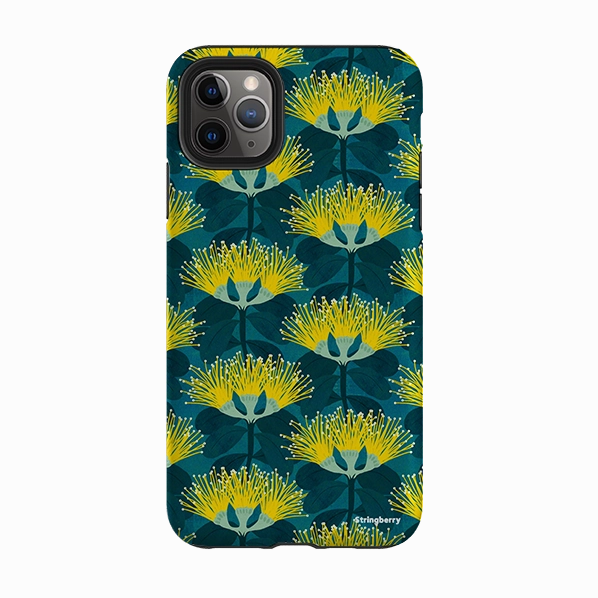 Sleek Finish Matte Edge iPhone Tough Case - Pohutukawa Yellow And Blue By Katherine Quinn