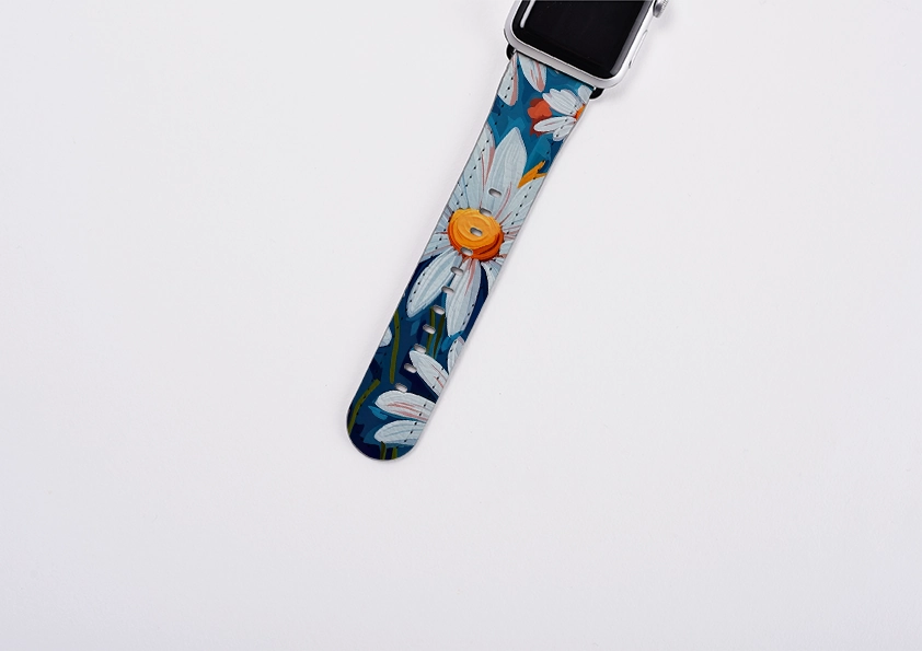 Elegant Functional Fit Leather Design Bright Daisies III Apple Watch Strap
