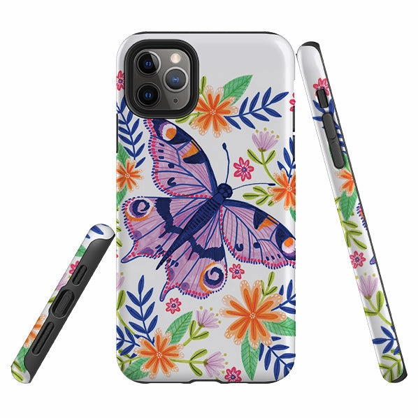 Clear Frame Everyday Fit iPhone Tough Case - Floral Lilac Butterfly By Lee Foster Wilson