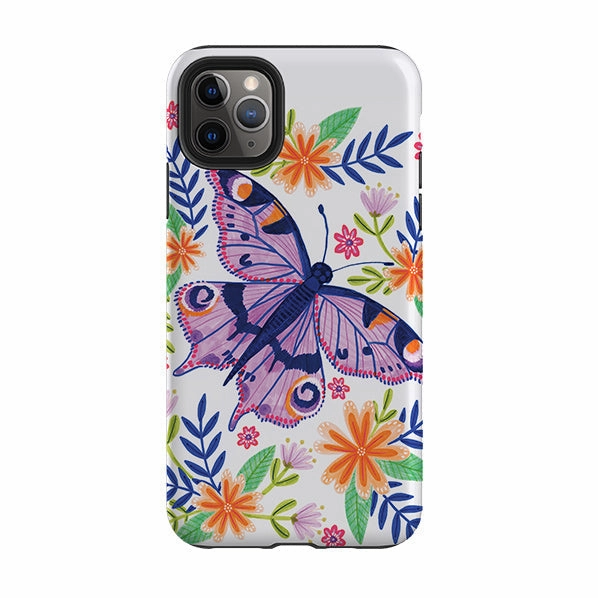 iPhone Tough Case - Floral Lilac Butterfly By Lee Foster Wilson Clear Pattern Stylish Finish Texture
