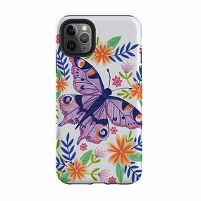 iPhone Tough Case - Floral Lilac Butterfly By Lee Foster Wilson Clear Pattern Stylish Finish Texture