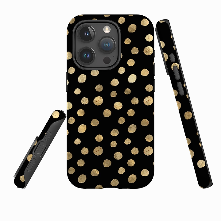 Matte Finish iPhone Tough Case - Black and Gold Dots