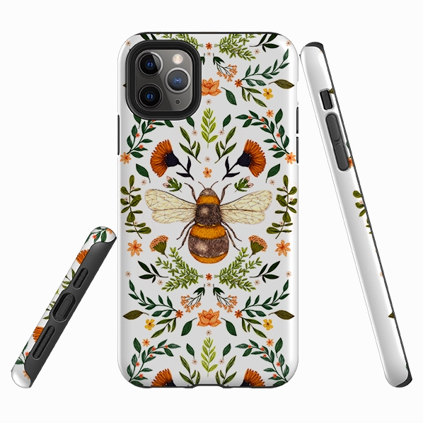 Comfort Grip iPhone Tough Case - Botanical Bee White By Jade Mosinski