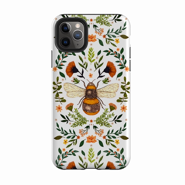 Classic Grip Premium Shield iPhone Tough Case - Botanical Bee White By Jade Mosinski