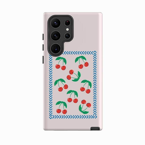 Durable Texture Finish Shock Frame Samsung Tough Case - Summer Cherries