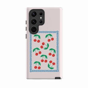 Durable Texture Finish Shock Frame Samsung Tough Case - Summer Cherries