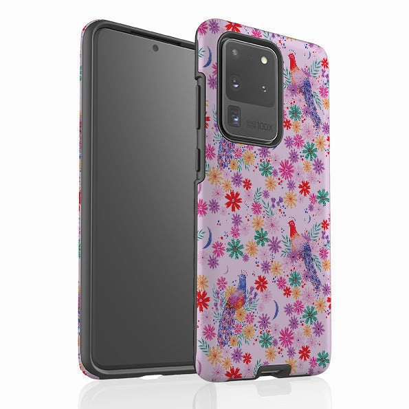 Durable Detail Slim Look Samsung Tough Case - Peacock Pattern Lilac By Lee Foster Wilson