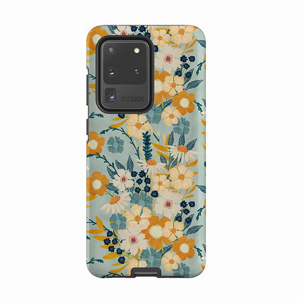 Waterproof Design Luxury Look Samsung Tough Case - Yellow And Blue Floral By Katherine Quinn