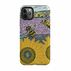 Metal Texture iPhone Tough Case - Bees And Sunflowers By Kate Heiss