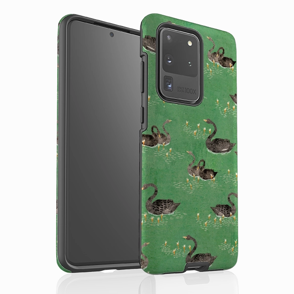 Strong Frame Durable Texture Finish Samsung Tough Case - Swans Green By Katherine Quinn