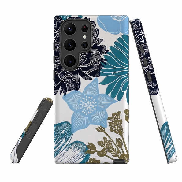 Stylish Grip Texture Screen Bumper Samsung Tough Case - Cottage Garden Blue By Kate Heiss