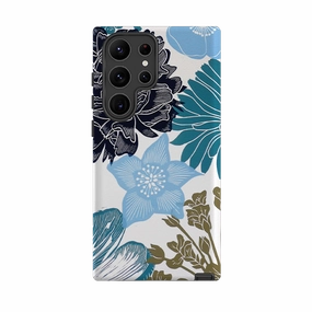 Refined Protection Wireless charging Samsung Tough Case - Cottage Garden Blue By Kate Heiss
