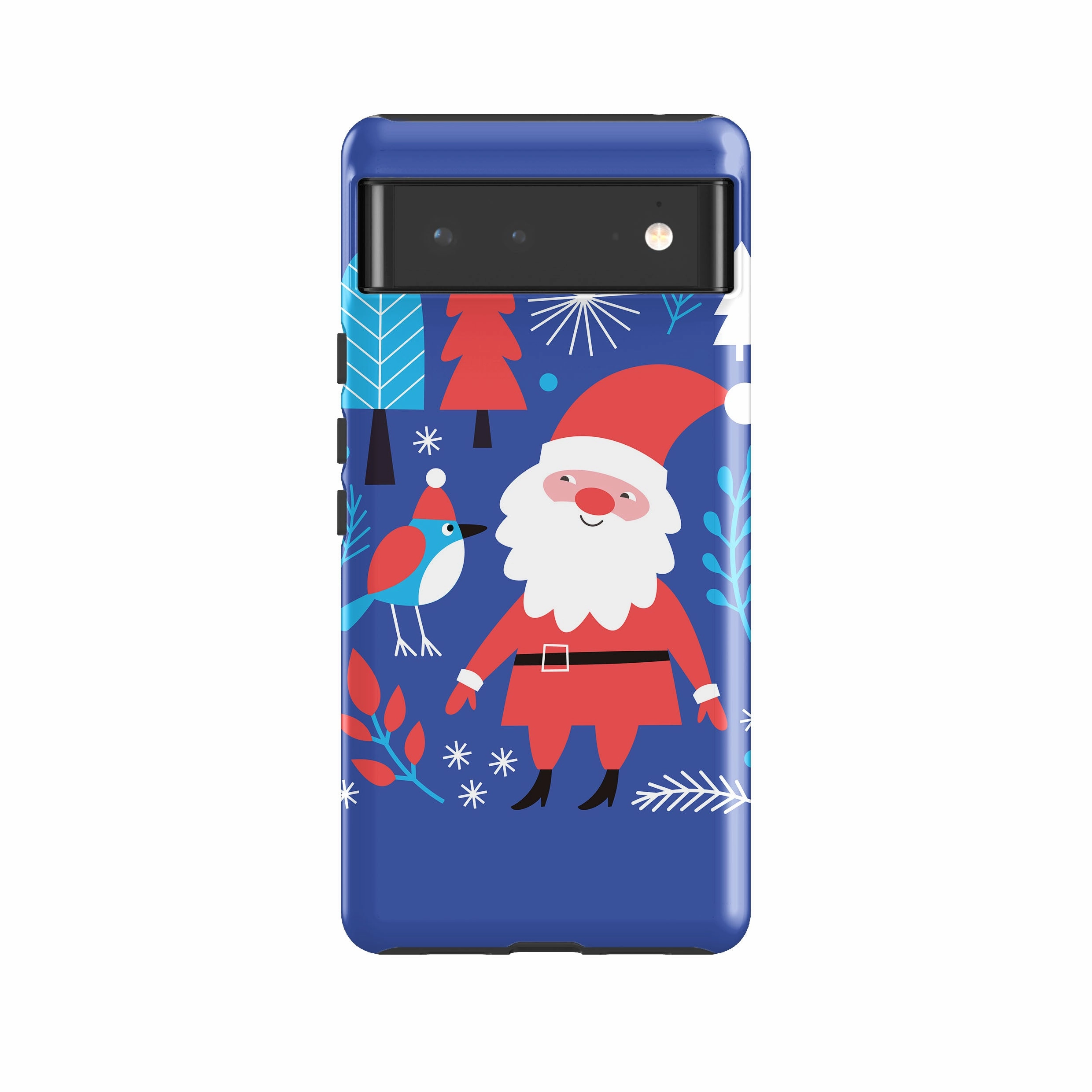 Matte Pattern Layer Hybrid Finish Texture Google Tough Case -  Santa And Bird