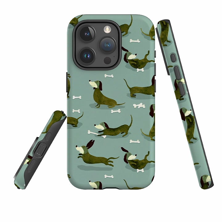 Protective Gear iPhone Tough Case - Dash Dogs Green By Katherine Quinn