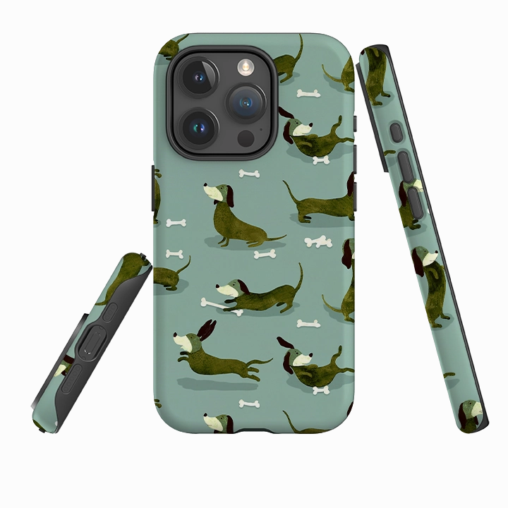 Premium Quality Color Pattern iPhone Tough Case - Dash Dogs Green By Katherine Quinn