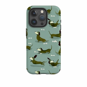 Smooth Look Texture iPhone Tough Case - Dash Dogs Green By Katherine Quinn