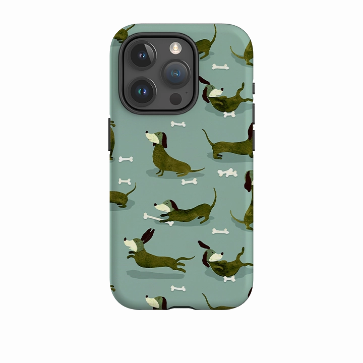 iPhone Tough Case - Dash Dogs Green By Katherine Quinn Stylish Color Comfort Layer Texture
