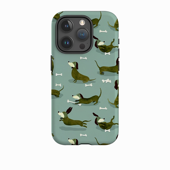 Smooth Look Texture iPhone Tough Case - Dash Dogs Green By Katherine Quinn
