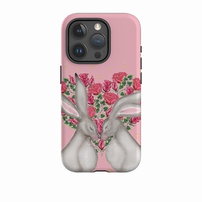 Trendy Layer Premium Build iPhone Tough Case - White Hares Rose Heart By Catherine Rowe