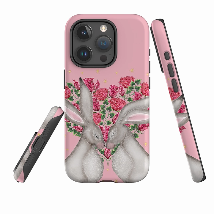 Durable Finish Everyday Style iPhone Tough Case - White Hares Rose Heart By Catherine Rowe