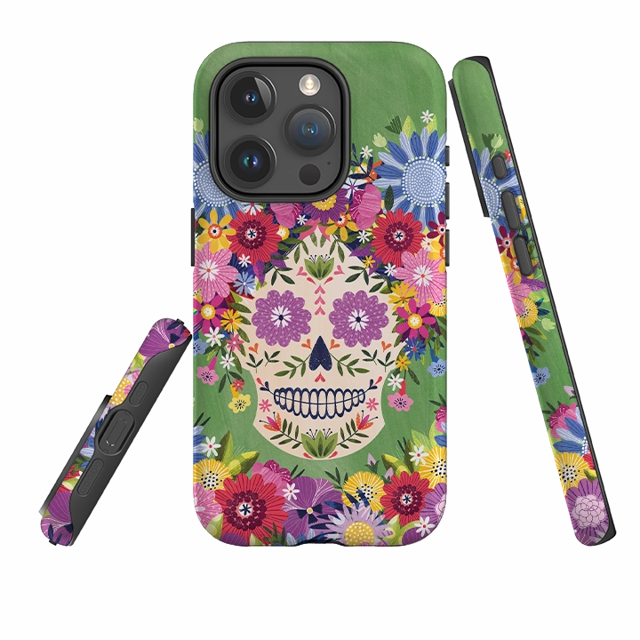 iPhone Tough Case - Sugar Skull Green By Ali Brookes Impact Guard