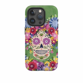 iPhone Tough Case - Sugar Skull Green By Ali Brookes Stylish Detailing