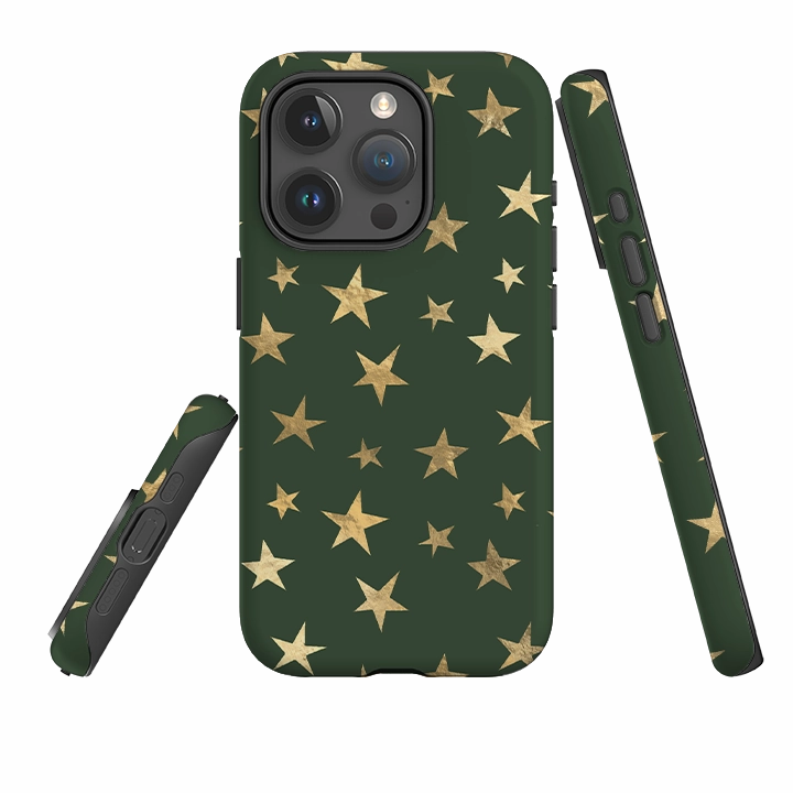 Elegant Finish Design iPhone Tough Case - Green and Gold Stars