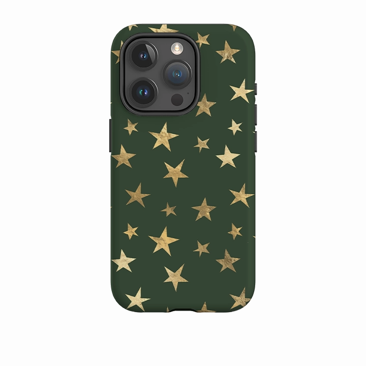 Lightweight Build Quality Water Resistant iPhone Tough Case - Green and Gold Stars