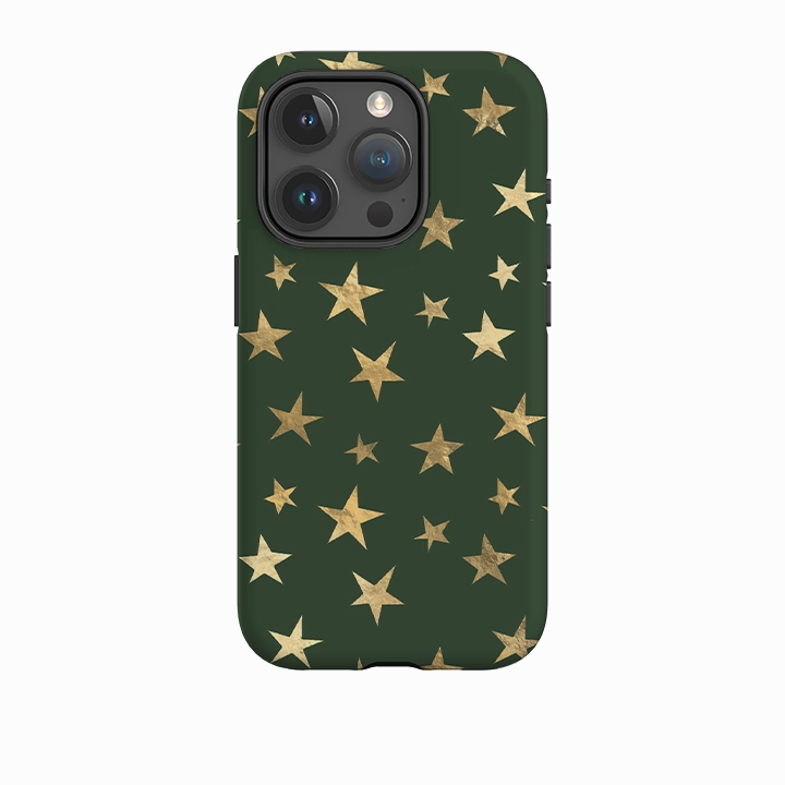 iPhone Tough Case - Green and Gold Stars Vivid Finish