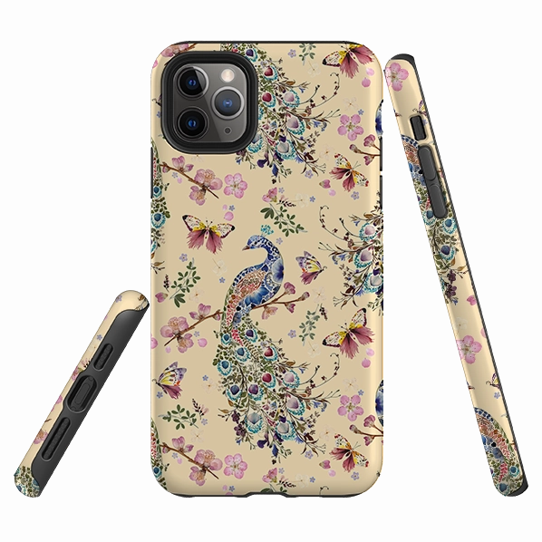 Soft Surface Design iPhone Tough Case - Peacock and Cherry Blossoms Lilly By Helen Ahpornsiri