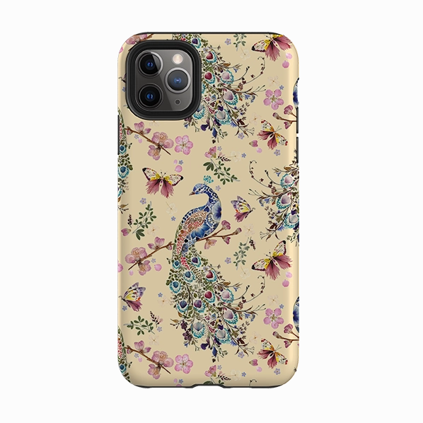 iPhone Tough Case - Peacock and Cherry Blossoms Lilly By Helen Ahpornsiri Classic Frame