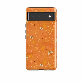 Raised Bezels Protective Fit Google Tough Case -  Blush Floral Orange By Katherine Quinn