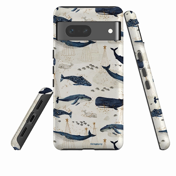 Protective Texture Finish Durable Form Google Tough Case -  Christmas Whale III By Katherine Rowe