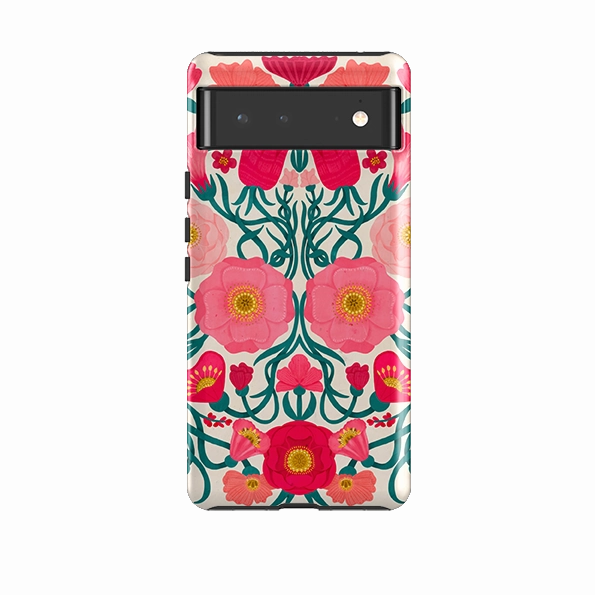 Premium Form Soft Material Google Tough Case -  Cream Flora By Nina Pace