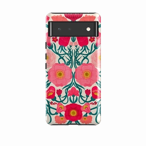 Premium Form Soft Material Google Tough Case -  Cream Flora By Nina Pace
