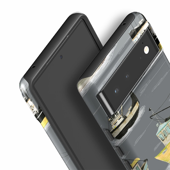 Google Tough Case -  Fishing Boats Grey By Katherine Quinn Unique Artwork Rugged Surface