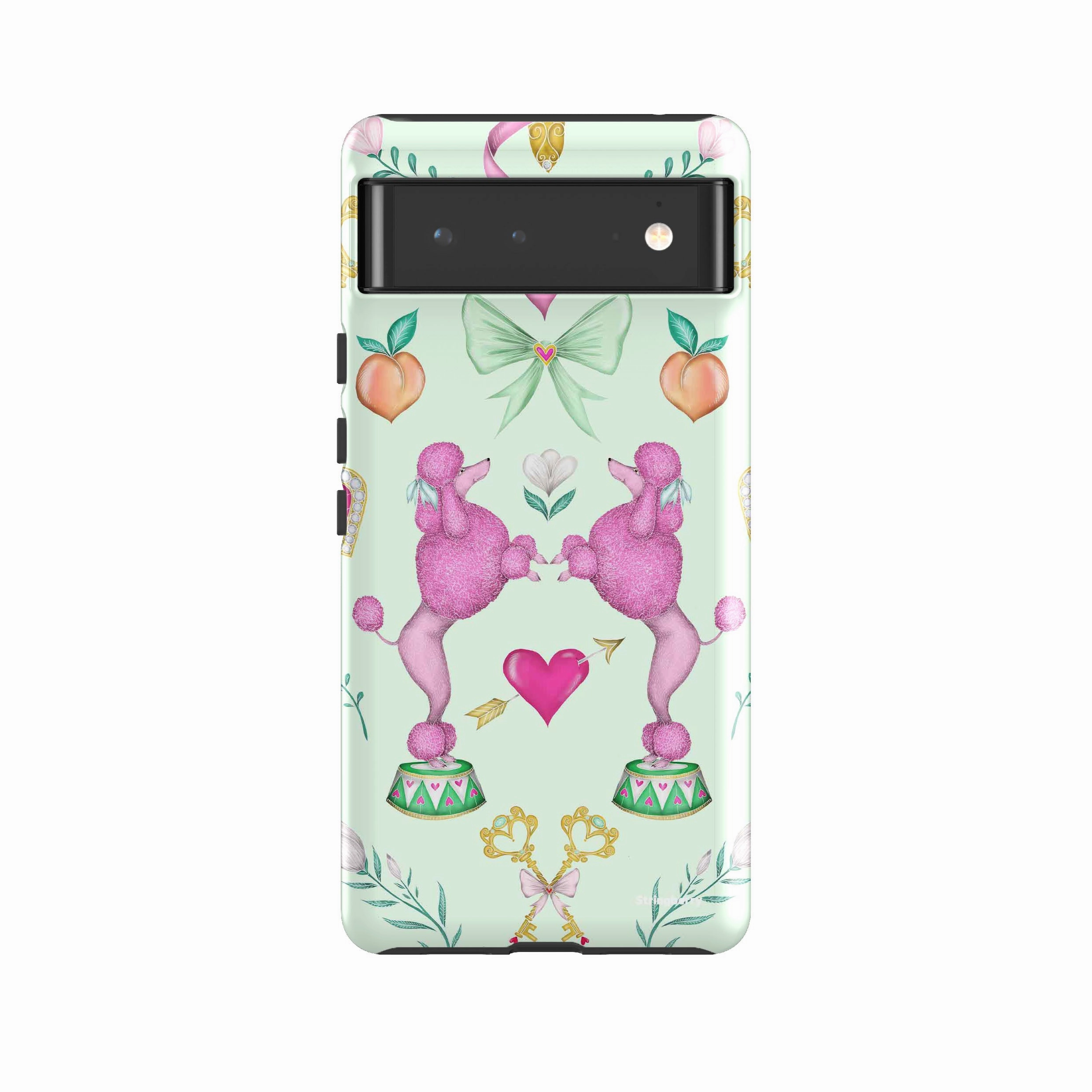 Google Tough Case -  Google Pixel Case Pink Poodle Parlour Mint By Catherine Rowe Hybrid Pattern Design