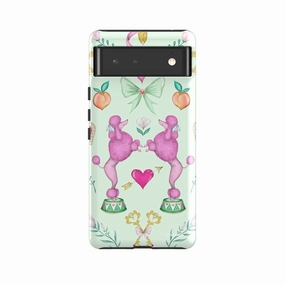Google Tough Case -  Google Pixel Case Pink Poodle Parlour Mint By Catherine Rowe Hybrid Pattern Design
