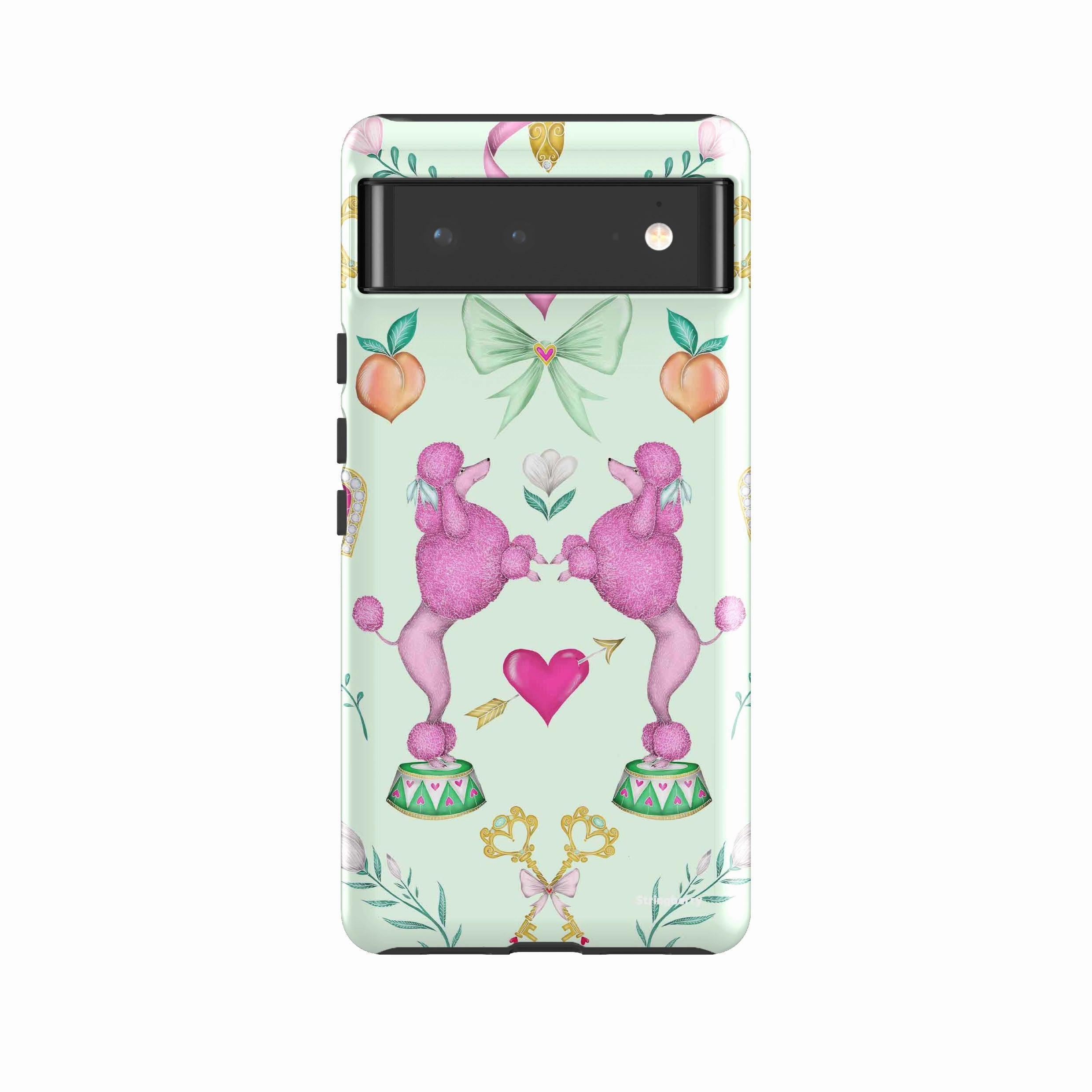 Durable Design Hybrid Shield Google Tough Case -  Google Pixel Case Pink Poodle Parlour Mint By Catherine Rowe
