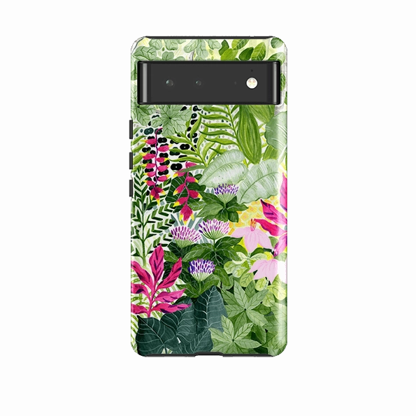 Durable Edge Finish Impact Cushion Google Tough Case -  Pink Botanical By Bex Parkin
