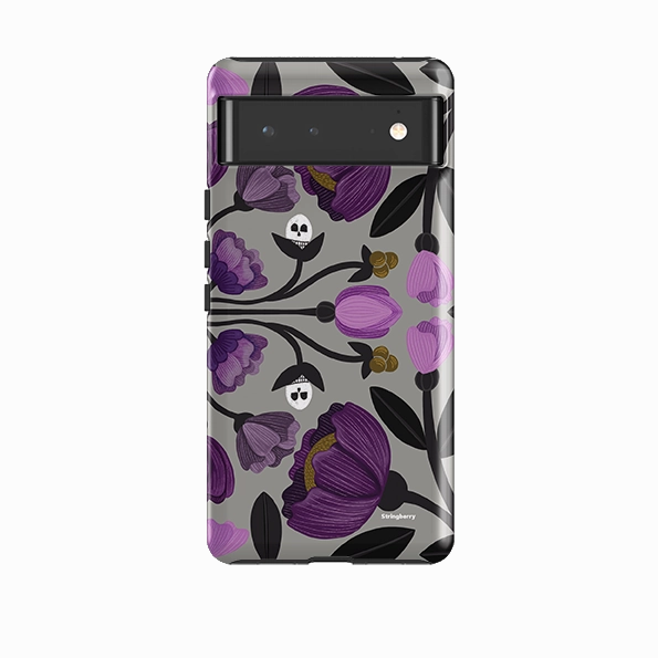 Fashion Accessory Smooth Coating Google Tough Case -  Purple Flower Skull II By Nina Pace