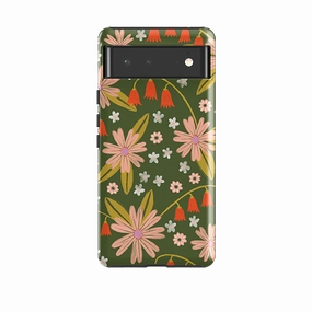 Google Tough Case -  Red and Green Floral Pattern By Lee Foster Wilson Enhanced grip