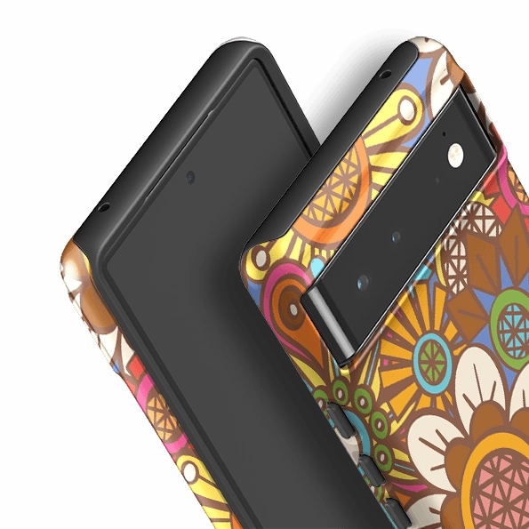 Smooth Pattern Finish Soft touch layer Google Tough Case -  Retro Posy Brights By Amelia Bowman